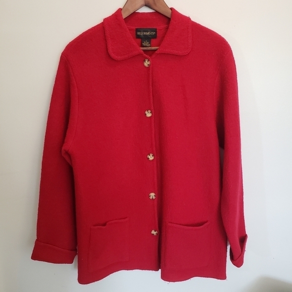 Requirements Red 100% Wool Sweater Jacket Shaket Button Down Size Small Grandma - Picture 1 of 8